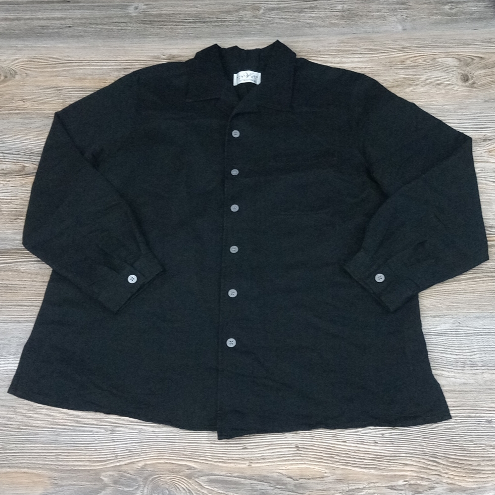 Solid Black Soft Long Sleeve Button Down Shirt To… - image 1